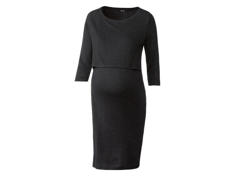 Une robe de maternité noire avec un panneau d'allaitement caché.