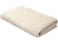 Serviette pliée de couleur crème avec un détail brodé décoratif en forme de nœud.
