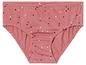 Une culotte rose à pois blancs et marrons.