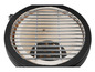 Un grill rond en céramique avec une grille chromée.