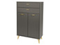 Une armoire gris foncé avec deux portes et deux tiroirs.