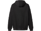Vue arrière d'un sweat à capuche noir uni avec poignets et ourlet côtelés.