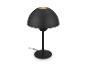 Lampe de table noire avec abat-jour en forme de dôme et lumière chaude.