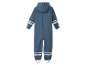 Combinaison imperméable pour enfant avec capuche et bandes réfléchissantes.