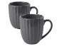 Deux tasses en céramique grises avec un design cannelé.