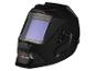 Casque de soudage automatique noir avec écran de protection violet et commandes latérales.