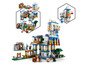 Un ensemble LEGO Minecraft avec une grande tour de lama et d'autres bâtiments.