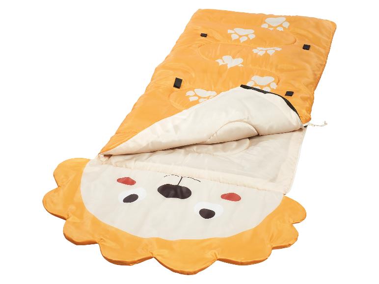 Sac de couchage enfant lion, motif pattes, couleur orange.