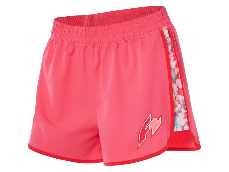 Shorts de sport roses à fleurs, détail latéral.