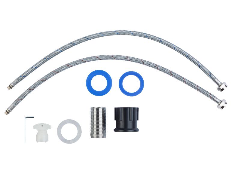 Deux tuyaux de robinet, joints, écrou et clé Allen.