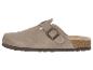 Mule en daim beige avec boucle métallique et semelle en liège