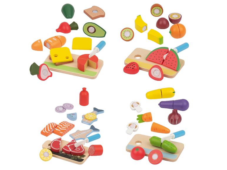LUPILU® Sets d'aliments en bois pour jouer : sandwich, fruits, viande et poisson, légumes.