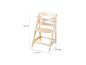 Chaise haute en bois pour bébé avec siège et repose-pieds réglables, dimensions 80x44,5x54 cm.