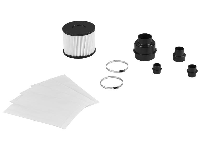 Kit de filtre d'aspirateur avec sacs en papier, colliers de serrage et adaptateurs.