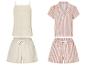 Pyjamas courts : haut et short à pois, haut et short rayés.