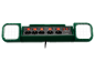Multiprise verte avec quatre prises, interrupteurs individuels, ports USB et deux lumières LED intégrées.