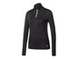 Un t-shirt de sport noir à manches longues avec une demi-fermeture éclair.