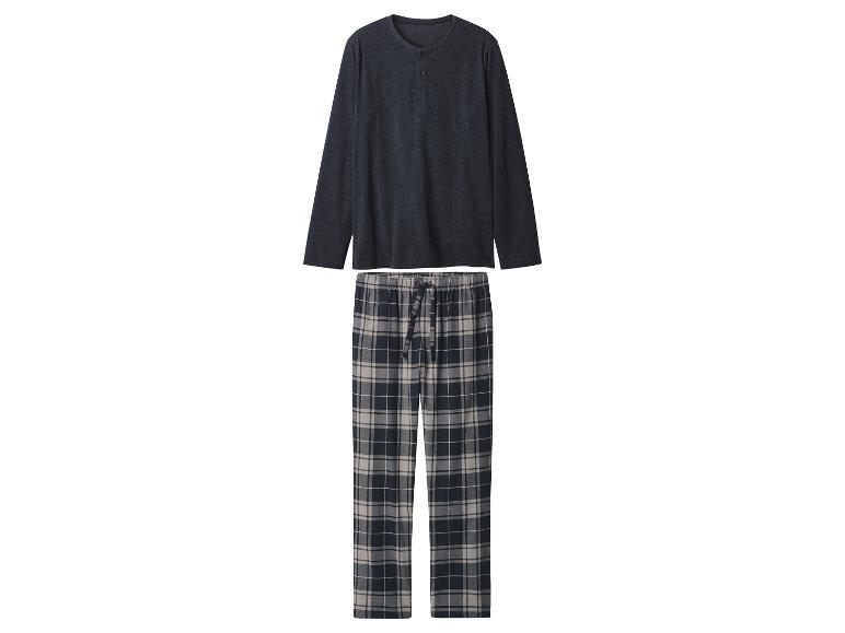 Pyjama homme avec un t-shirt Henley gris foncé et un pantalon à carreaux.