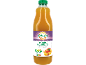 Bouteille de jus multifruits avec une étiquette violette, 100% pur jus, Nutri-Score A.