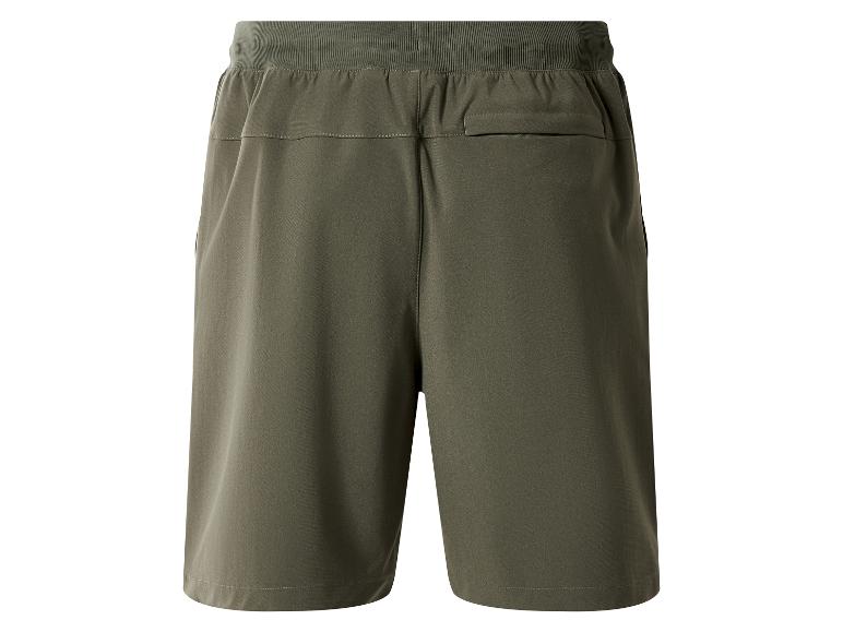 Short de sport kaki pour homme avec taille élastique et poche arrière.