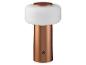 Lampe de table portable en cuivre avec diffuseur blanc et bouton d'alimentation.