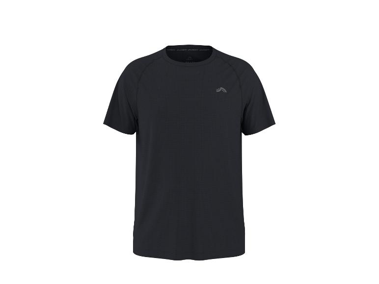 T-shirt de sport noir à manches courtes et col rond, avec un motif subtil.
