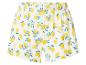 Short blanc avec motif de citrons jaunes et feuilles bleues.
