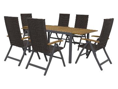 LIVARNO home Ensemble tressé « Valencia », 7 pièces - table extensible & 6 fauteuils pliants