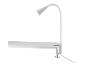 Une lampe de bureau blanche avec un clip de fixation.