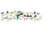 Ensemble de train en bois Peppa Pig avec des trains, des bus et des figurines.