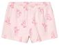 Shorts rose pâle à imprimés flamants roses et palmiers.