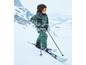 Un enfant en tenue de ski avec des skis et des bâtons Salomon sur une pente enneigée.
