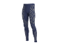 Legging de sport homme bleu foncé avec rayures verticales et diagonales gris clair.