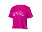T-shirt de sport Crivit fuchsia à manches courtes avec un logo blanc sur le devant.