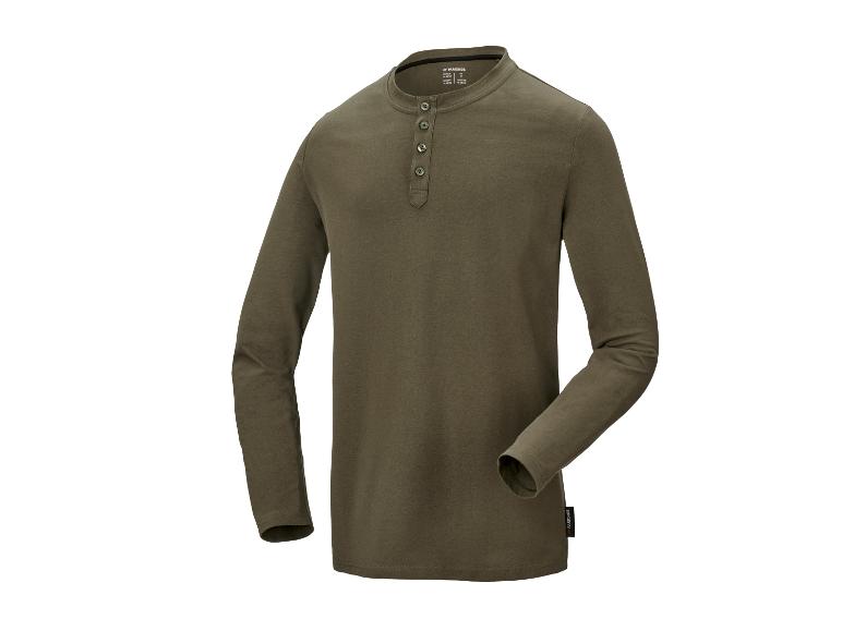 T-shirt Henley vert foncé à manches longues pour homme.