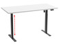 Un bureau blanc avec un piétement noir ajustable.