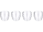 Quatre verres à double paroi pour boissons chaudes ou froides.