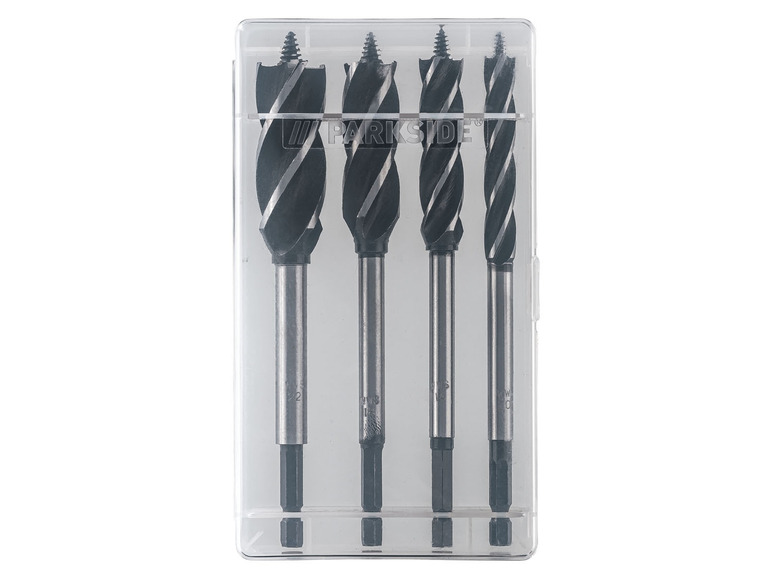 Un ensemble de quatre mèches PARKSIDE dans une boîte en plastique.