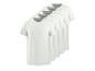 Lot de cinq t-shirts blancs à manches courtes pour homme, avec col rond et coutures grises.