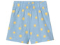 Short bleu avec un motif de soleil jaune.