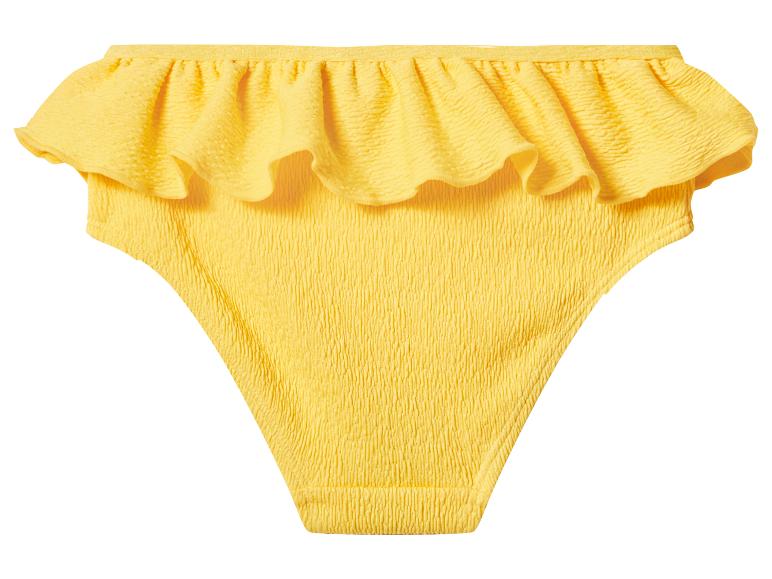 Bas de bikini jaune à volants et tissu texturé.