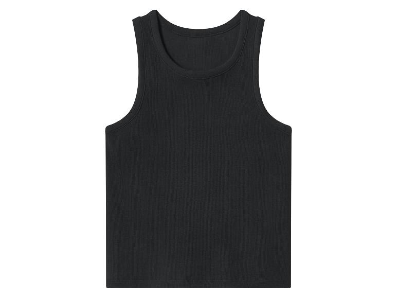 Débardeur côtelé noir pour femme, vue de face.
