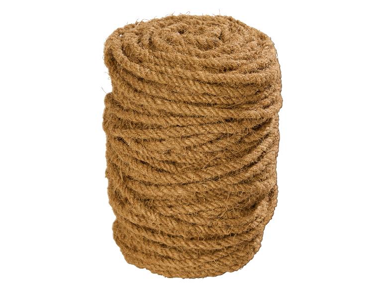 Corde de jute enroulée de couleur marron naturel, idéale pour le jardin ou le bricolage.