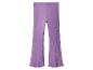 Pantalon côtelé violet avec ourlet volanté.
