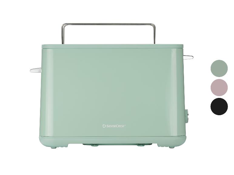Grille-pain vert menthe avec poignée métallique et sélecteur de couleur.