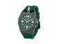 Montre pour homme avec cadran et bracelet vert foncé, chiffres et aiguilles proéminents.