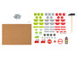 Un ensemble de jouets en bois avec des voitures, des panneaux de signalisation et des outils pour construire