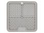 Tapis de léchage gris avec trois textures différentes et du texte en bas.