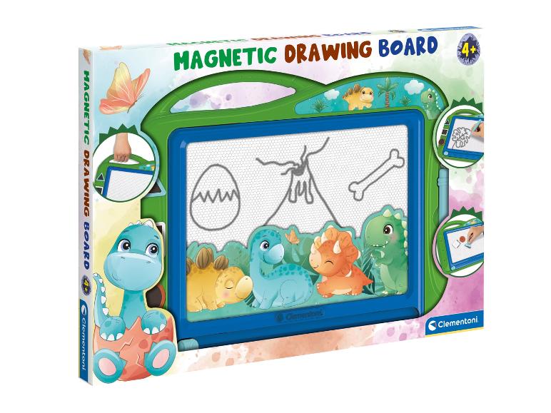 Tableau de dessin magnétique Clementoni sur le thème des dinosaures, recommandé pour 4 ans et plus.