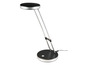 Une lampe de bureau argentée et noire avec une base ronde.